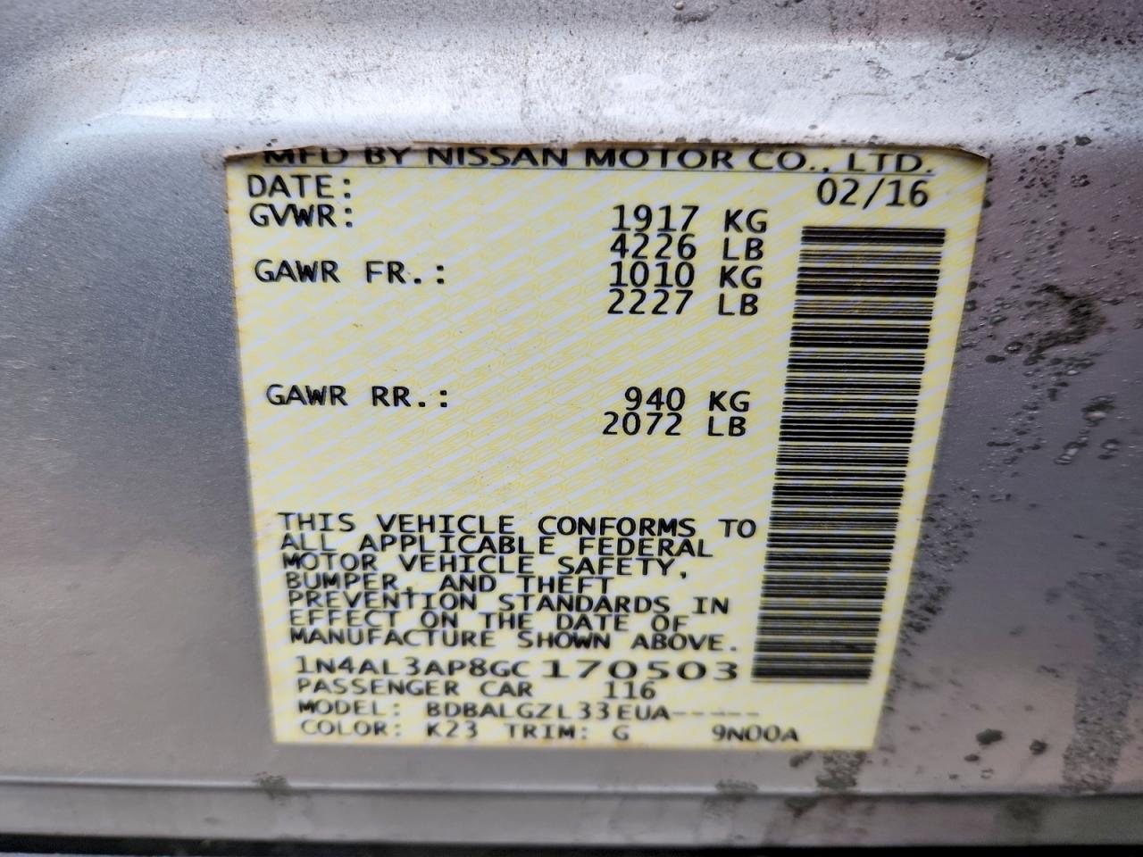2016 NISSAN ALTIMA 2.5 photo 12