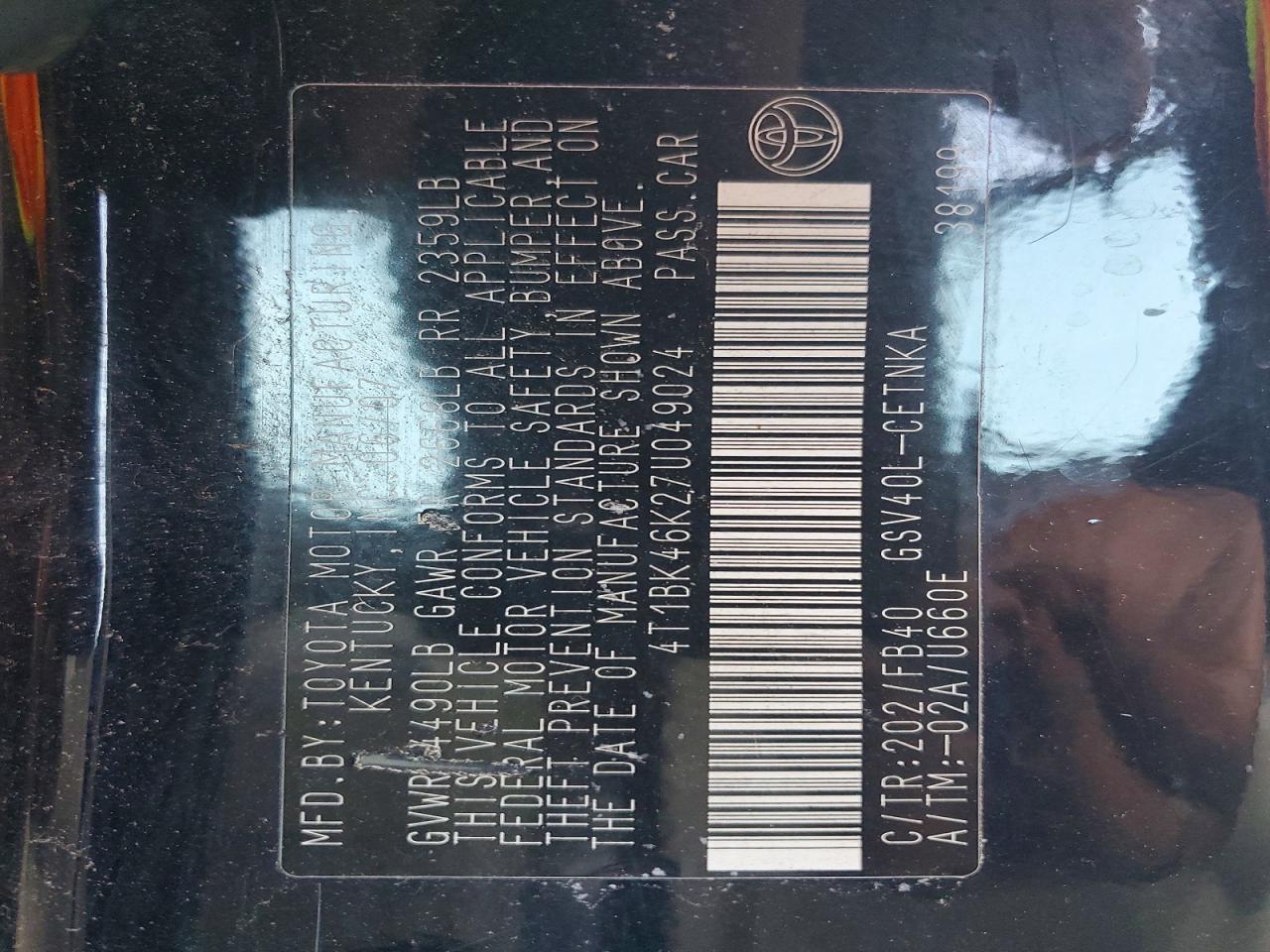 2007 TOYOTA CAMRY LE V6 photo 12