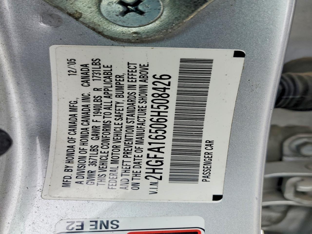 2006 HONDA CIVIC LX photo 12