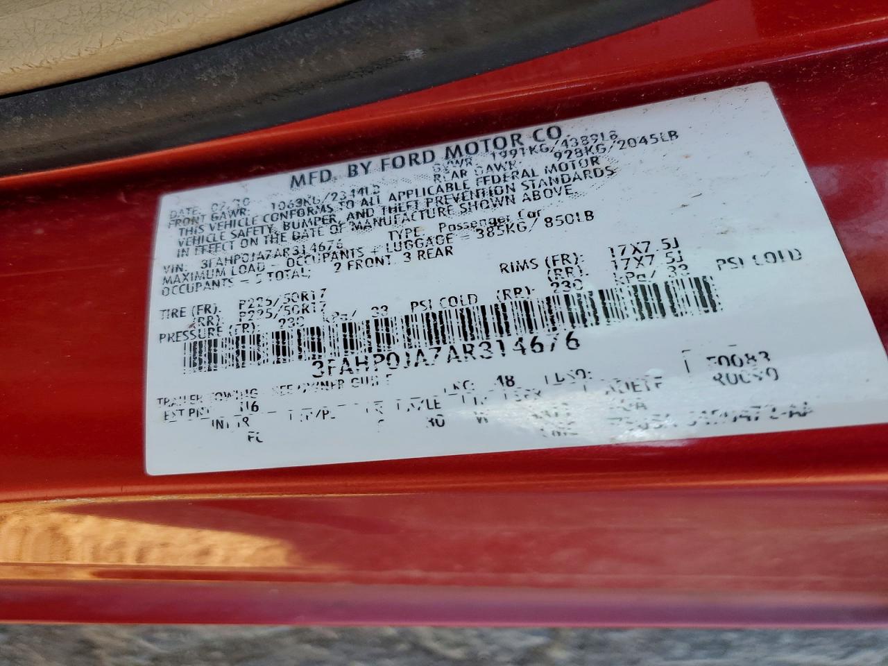 2010 FORD FUSION SEL photo 12