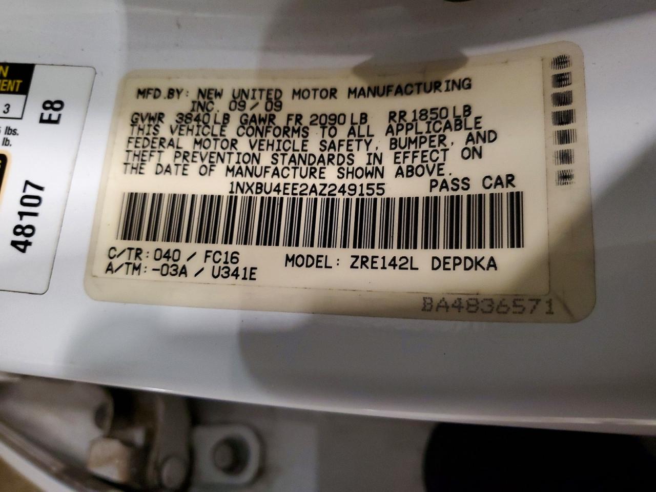 2010 TOYOTA COROLLA BASE photo 12