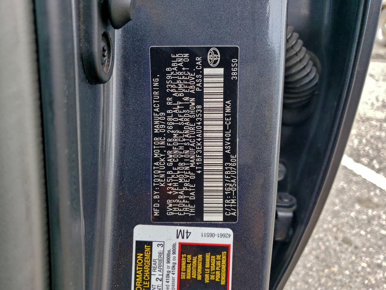 2010 TOYOTA CAMRY BASE photo 12