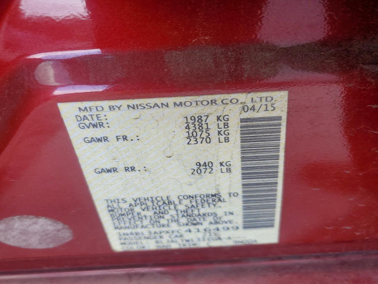 2015 NISSAN ALTIMA 3.5S photo 12