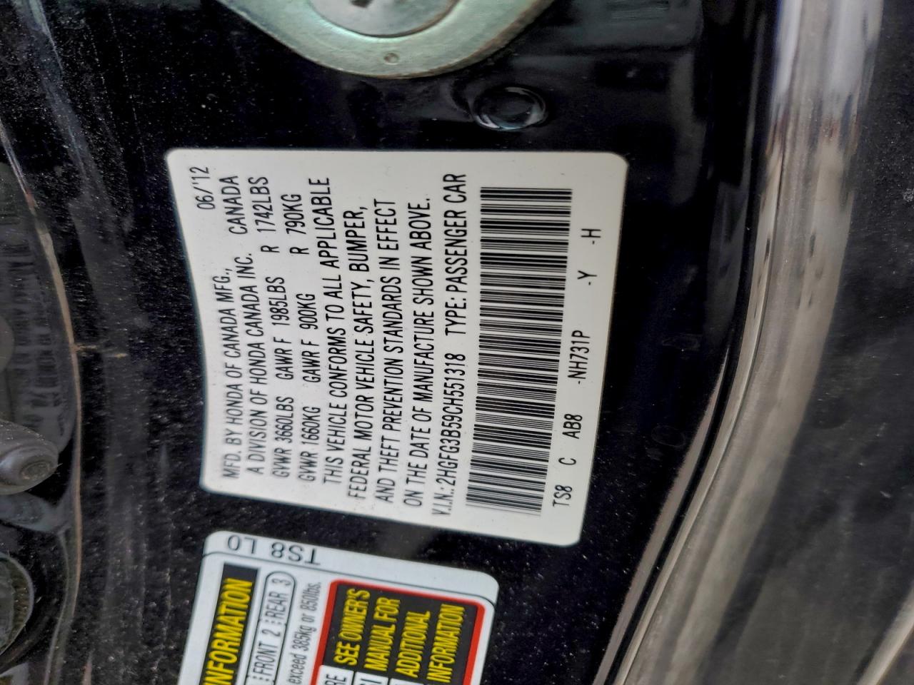2012 HONDA CIVIC LX photo 25