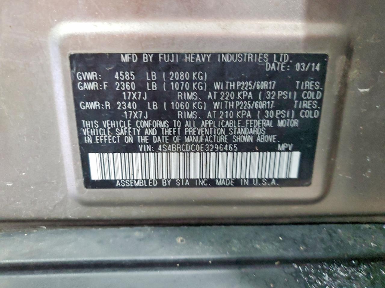 2014 SUBARU OUTBACK 2.5I PREMIUM photo 14