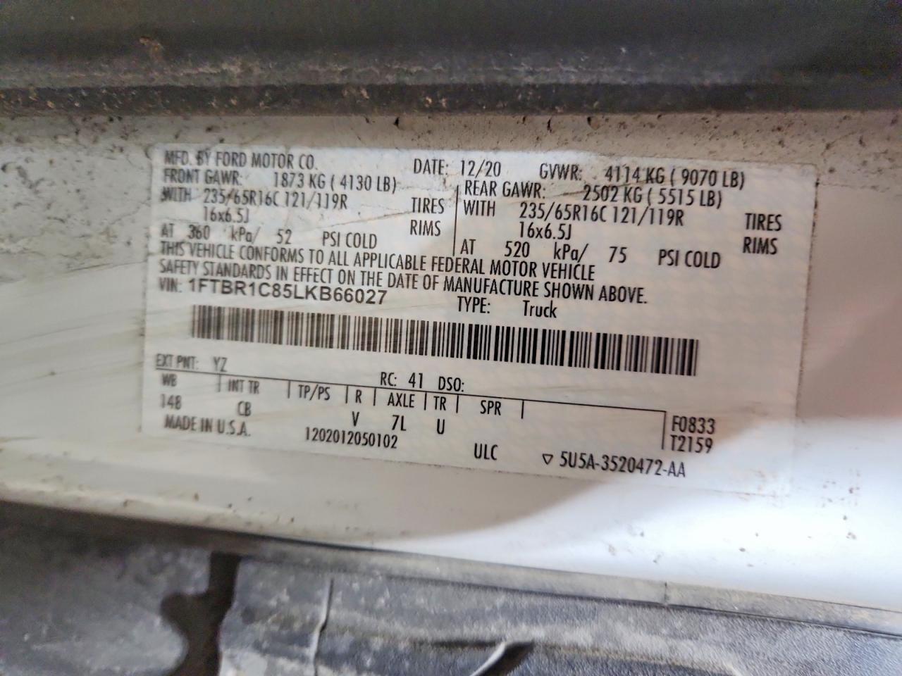 2020 FORD TRANSIT T-250 UTILITY / SERVICE VAN photo 14