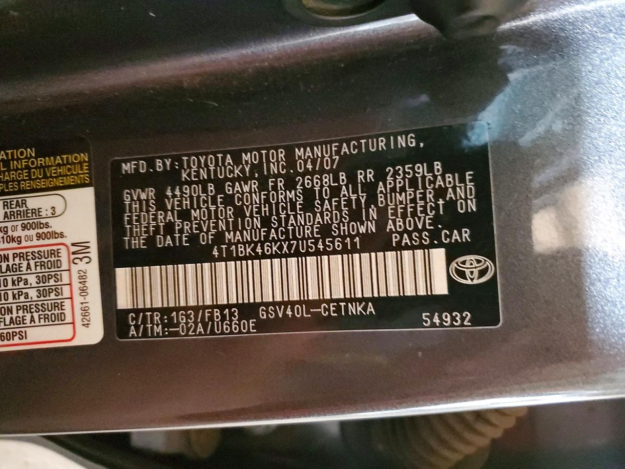 2007 TOYOTA CAMRY LE photo 12