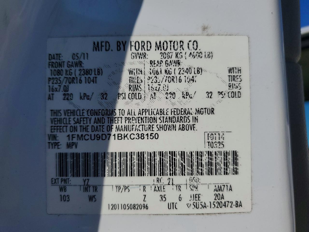 2011 FORD ESCAPE XLT photo 13