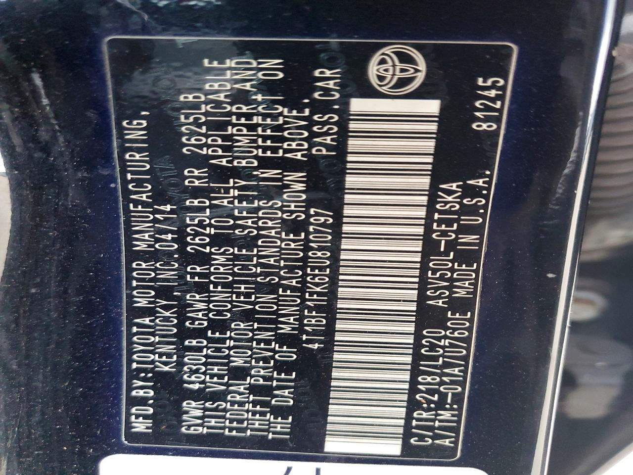 2014 TOYOTA CAMRY L photo 12