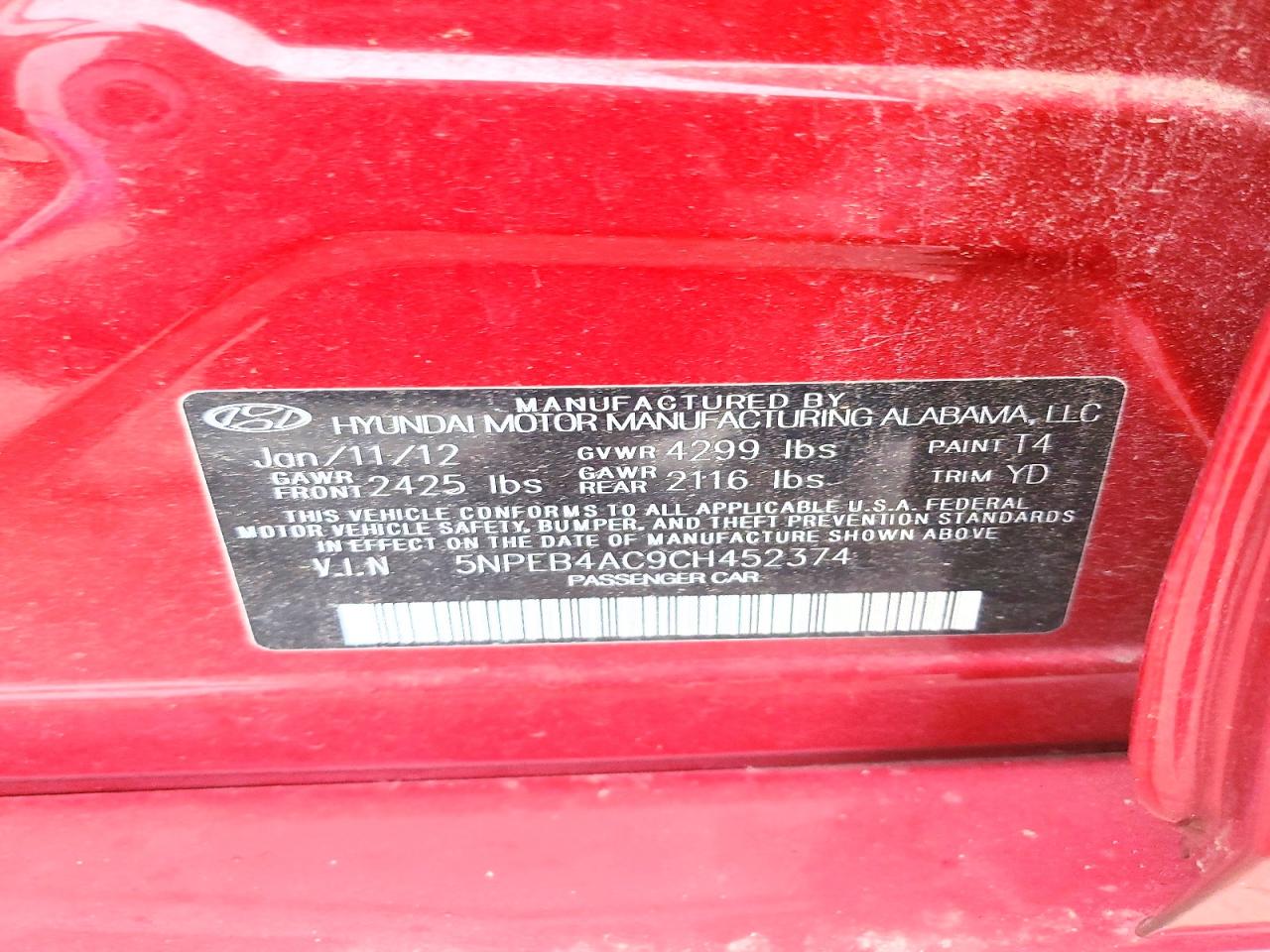 2012 HYUNDAI SONATA GLS photo 12