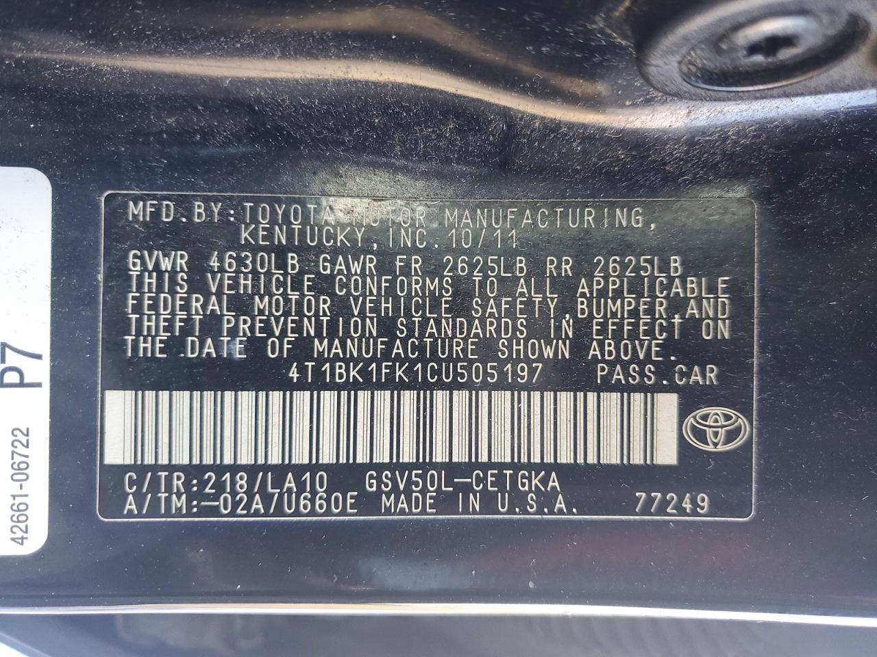2012 TOYOTA CAMRY SE photo 23