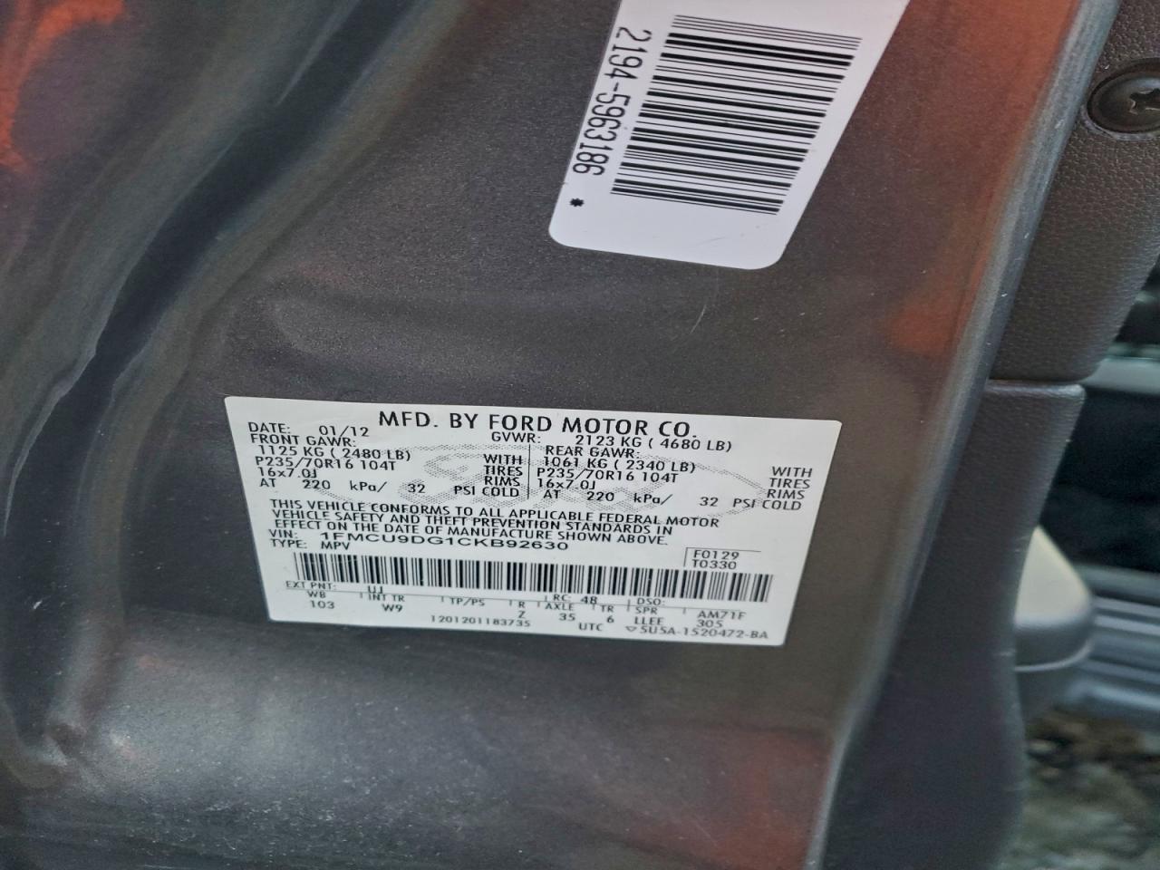 2012 FORD ESCAPE XLT photo 40