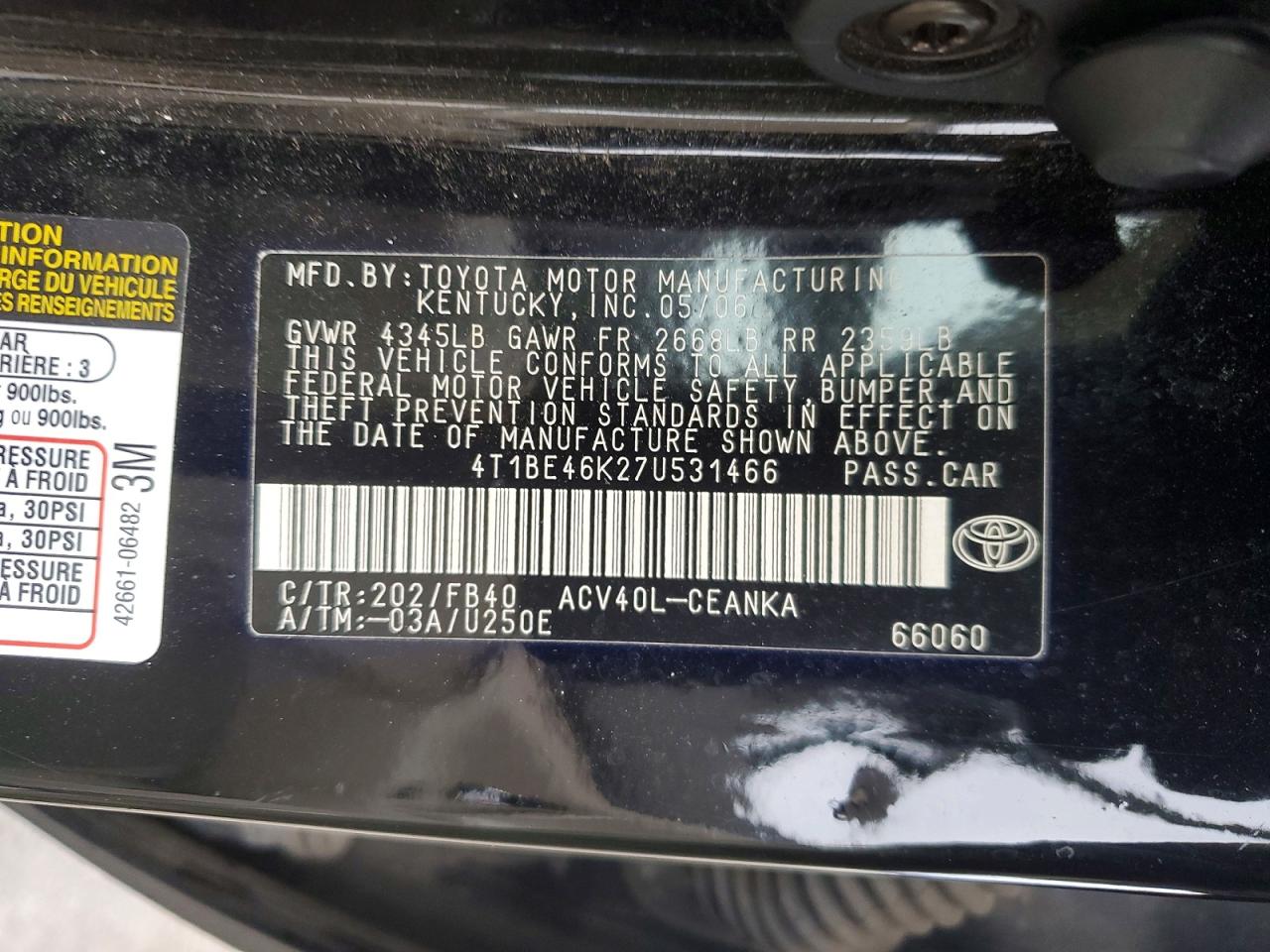 2007 TOYOTA CAMRY CE photo 34