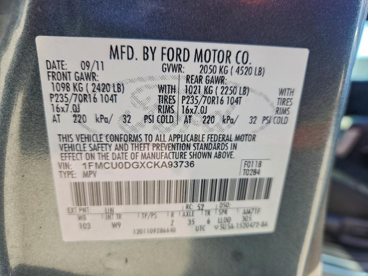 2012 FORD ESCAPE XLT photo 12
