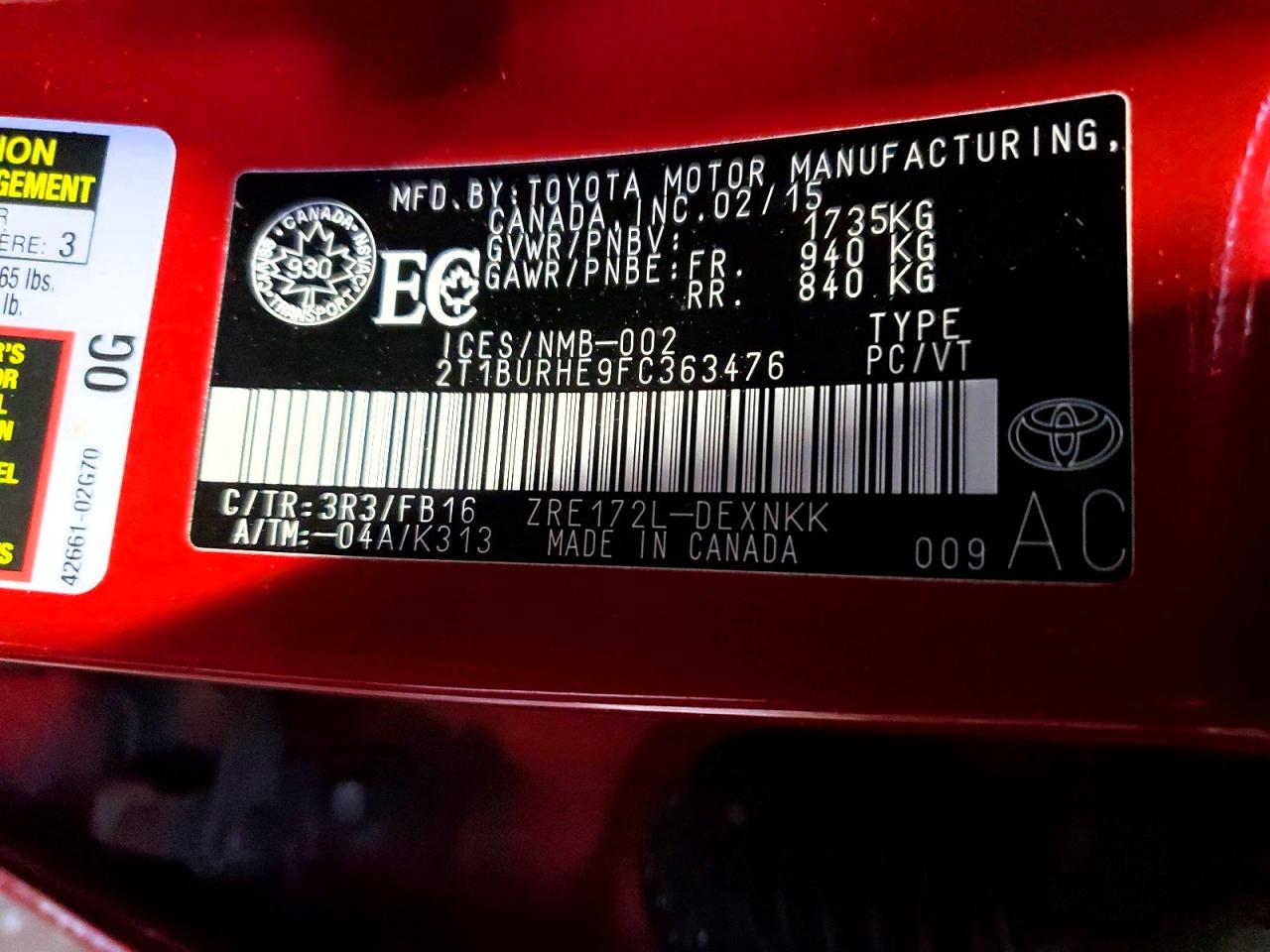 2015 TOYOTA COROLLA L photo 25