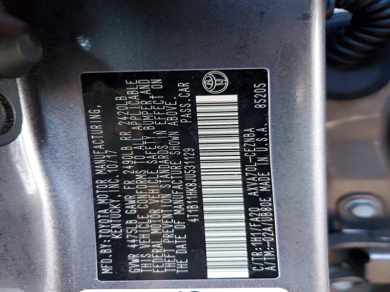2018 TOYOTA CAMRY L photo 13