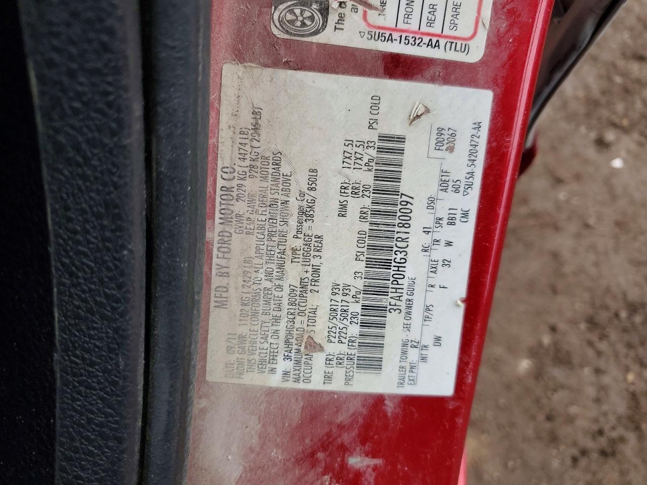 2012 FORD FUSION SE photo 12