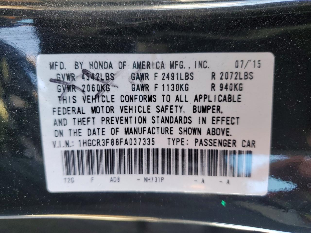2015 HONDA ACCORD EXL photo 13