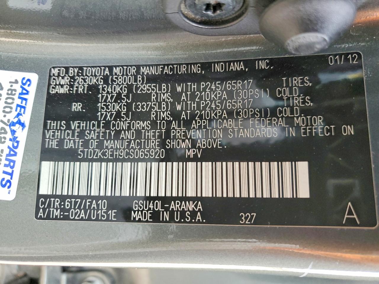 2012 TOYOTA HIGHLANDER BASE photo 14