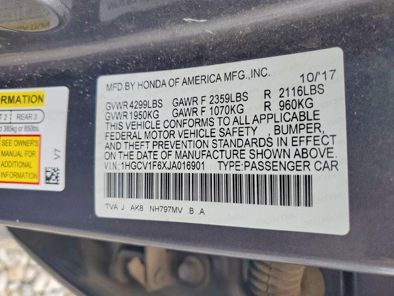 2018 HONDA ACCORD EXL photo 12