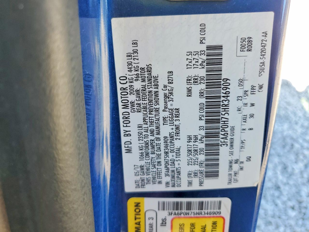 2017 FORD FUSION SE photo 25
