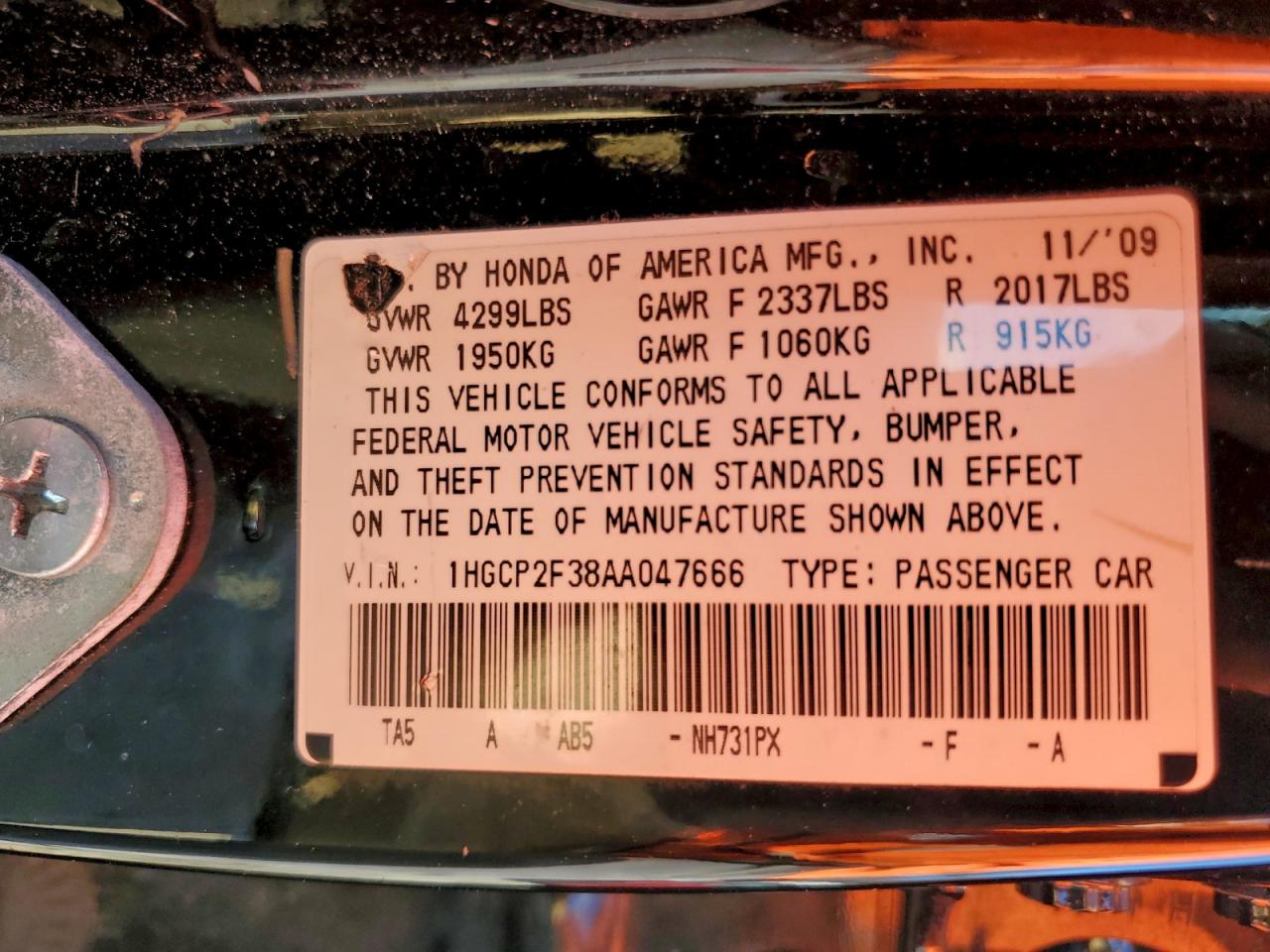 2010 HONDA ACCORD LX photo 13