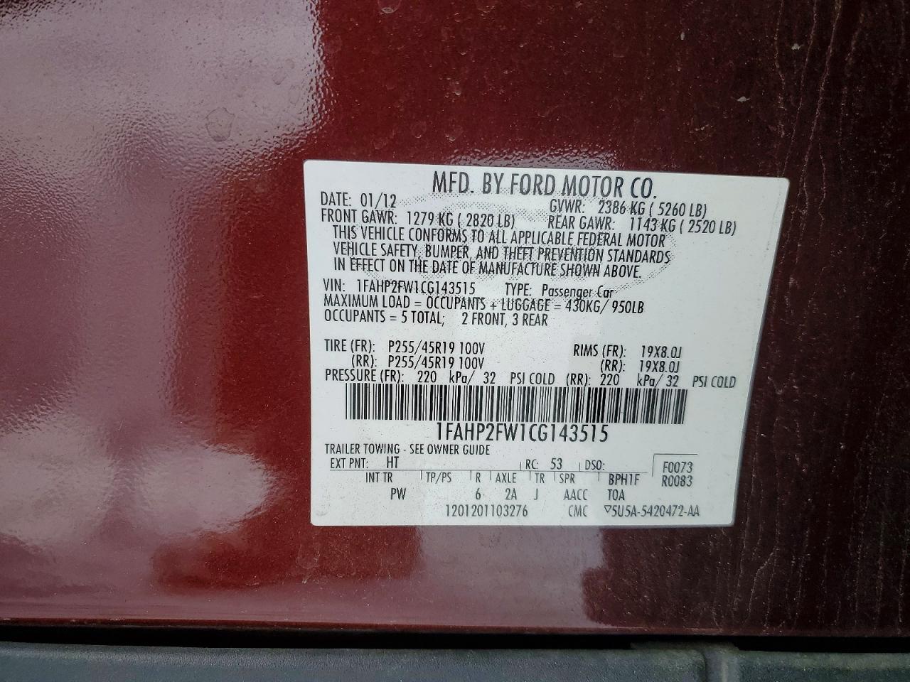 2012 FORD TAURUS LIMITED photo 34