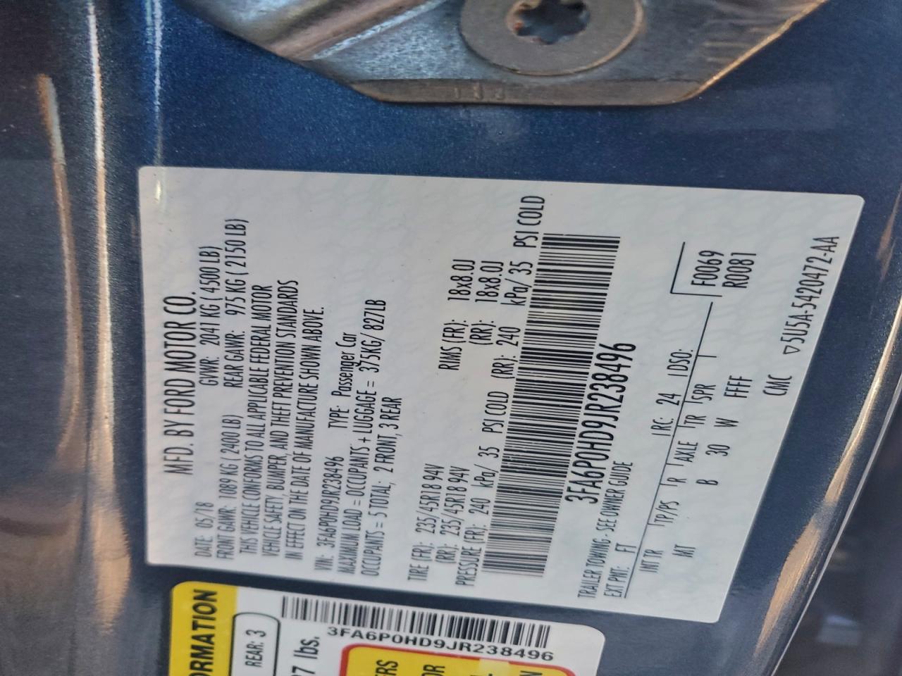 2018 FORD FUSION SE photo 12