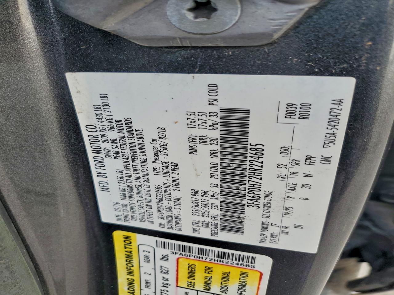 2017 FORD FUSION SE photo 34