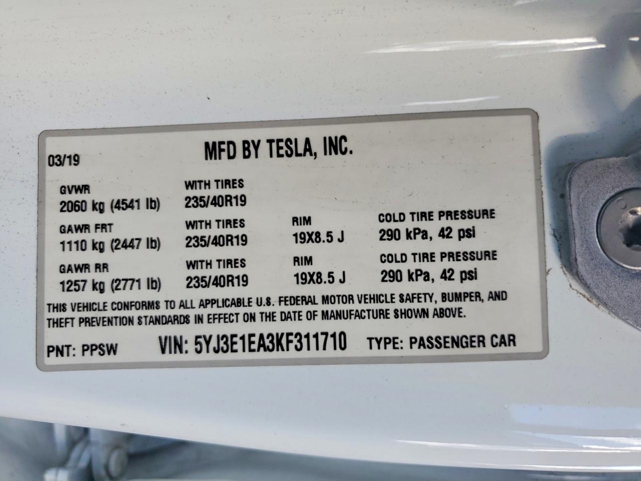 2019 TESLA MODEL 3 photo 37