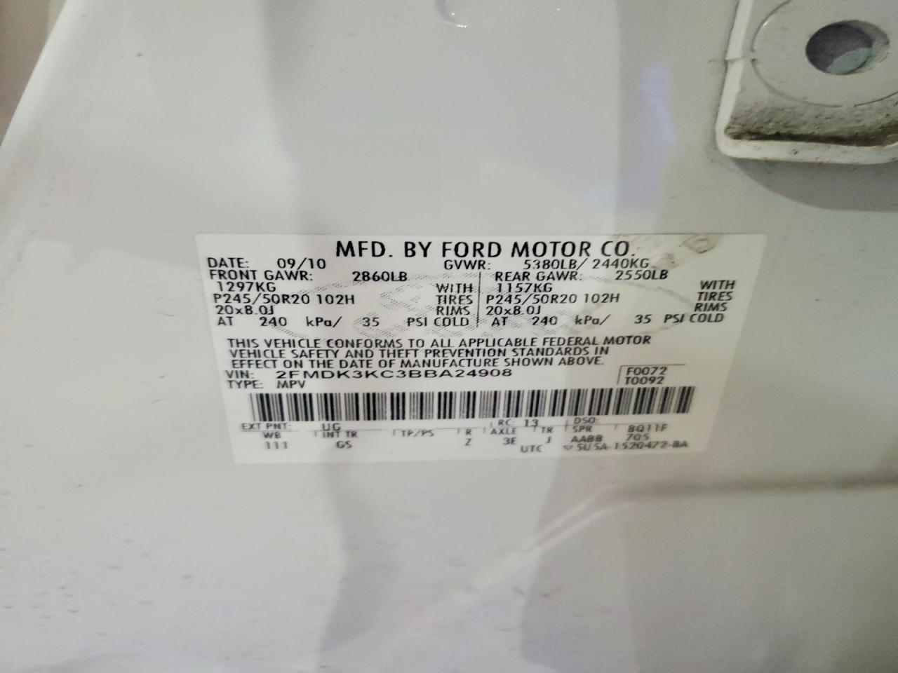2011 FORD EDGE LIMITED photo 13