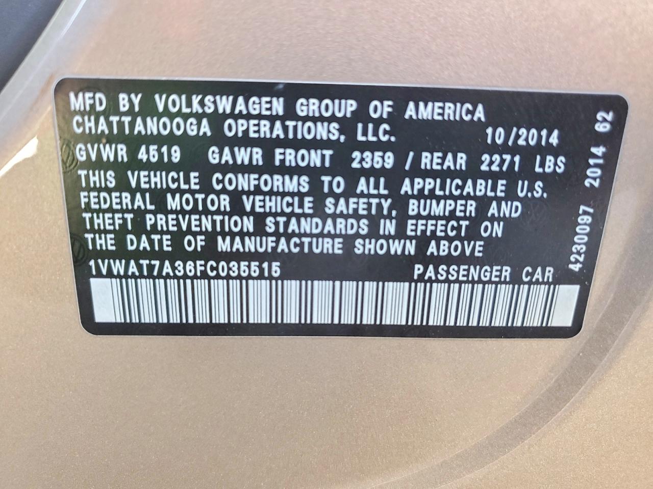 2015 VOLKSWAGEN PASSAT S photo 12