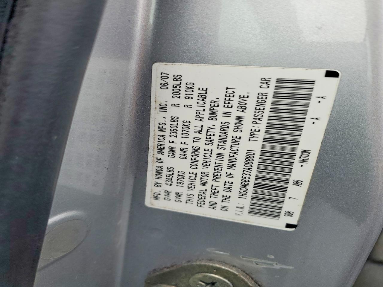 2007 HONDA ACCORD EX photo 12
