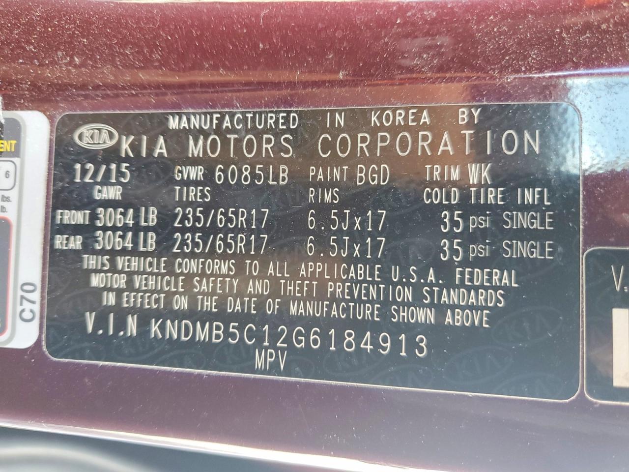 2016 KIA SEDONA LX photo 13