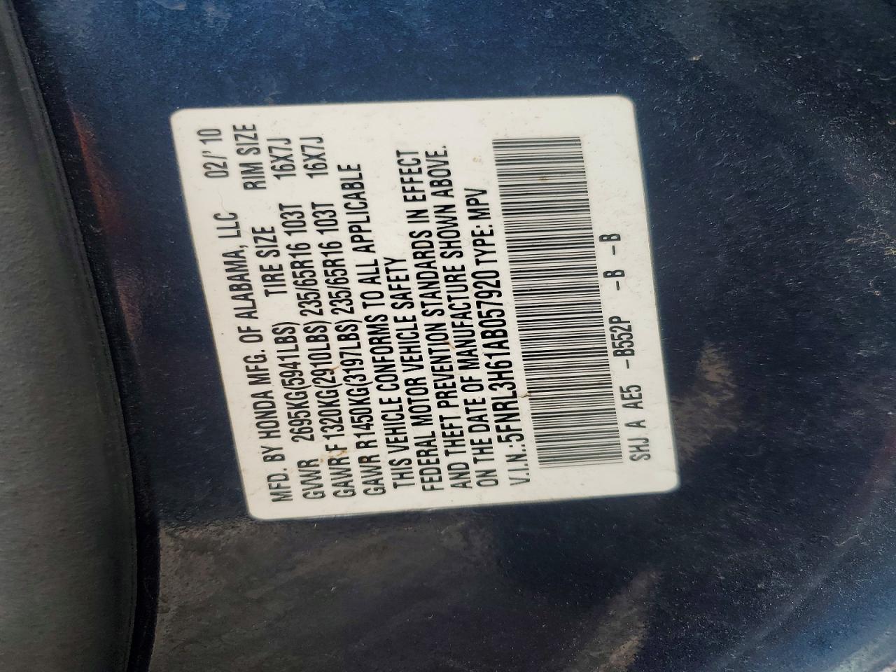 2010 HONDA ODYSSEY EXL photo 13