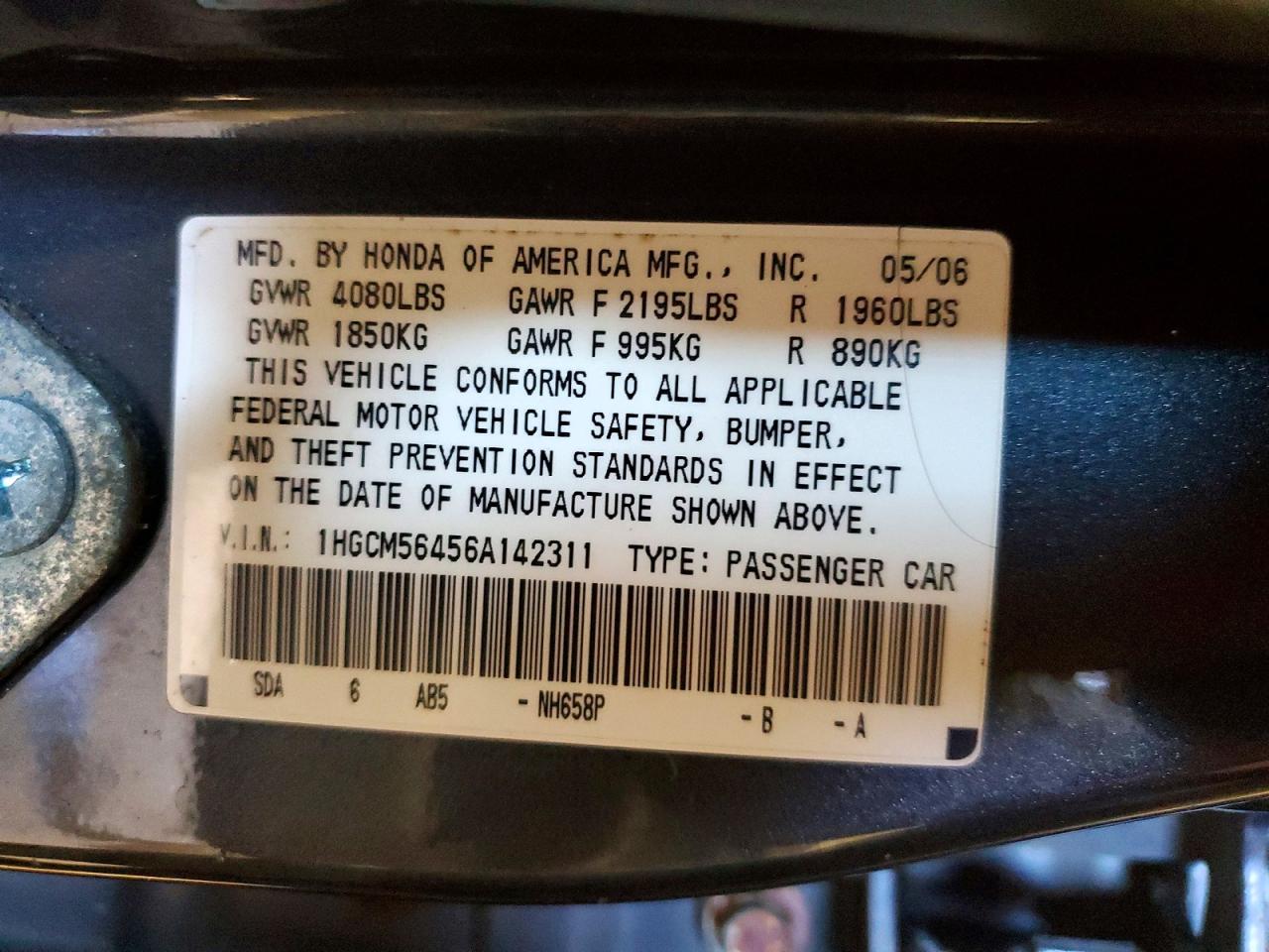 2006 HONDA ACCORD LX photo 12