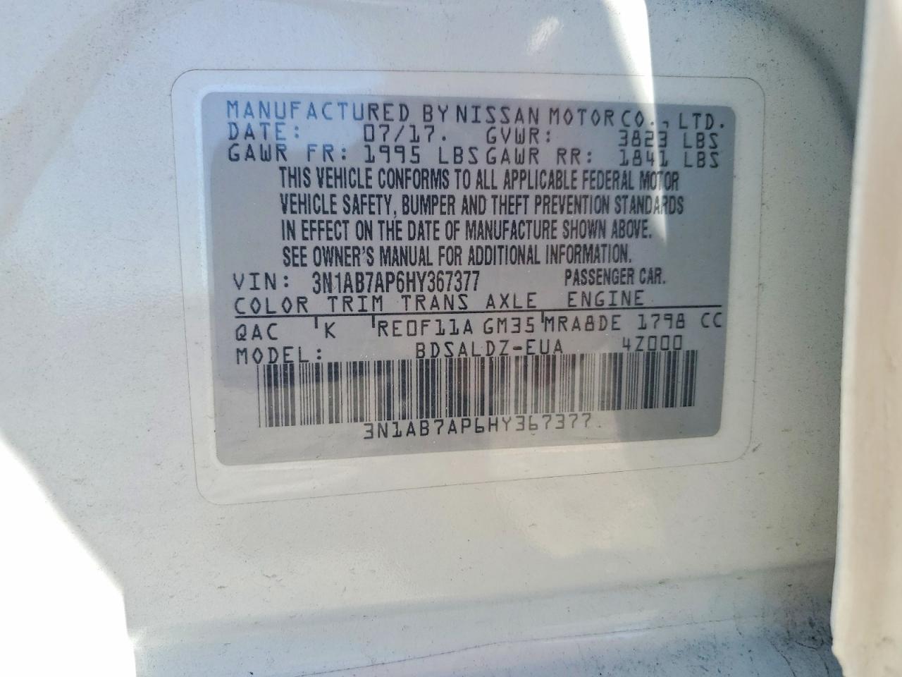 2017 NISSAN SENTRA S photo 37