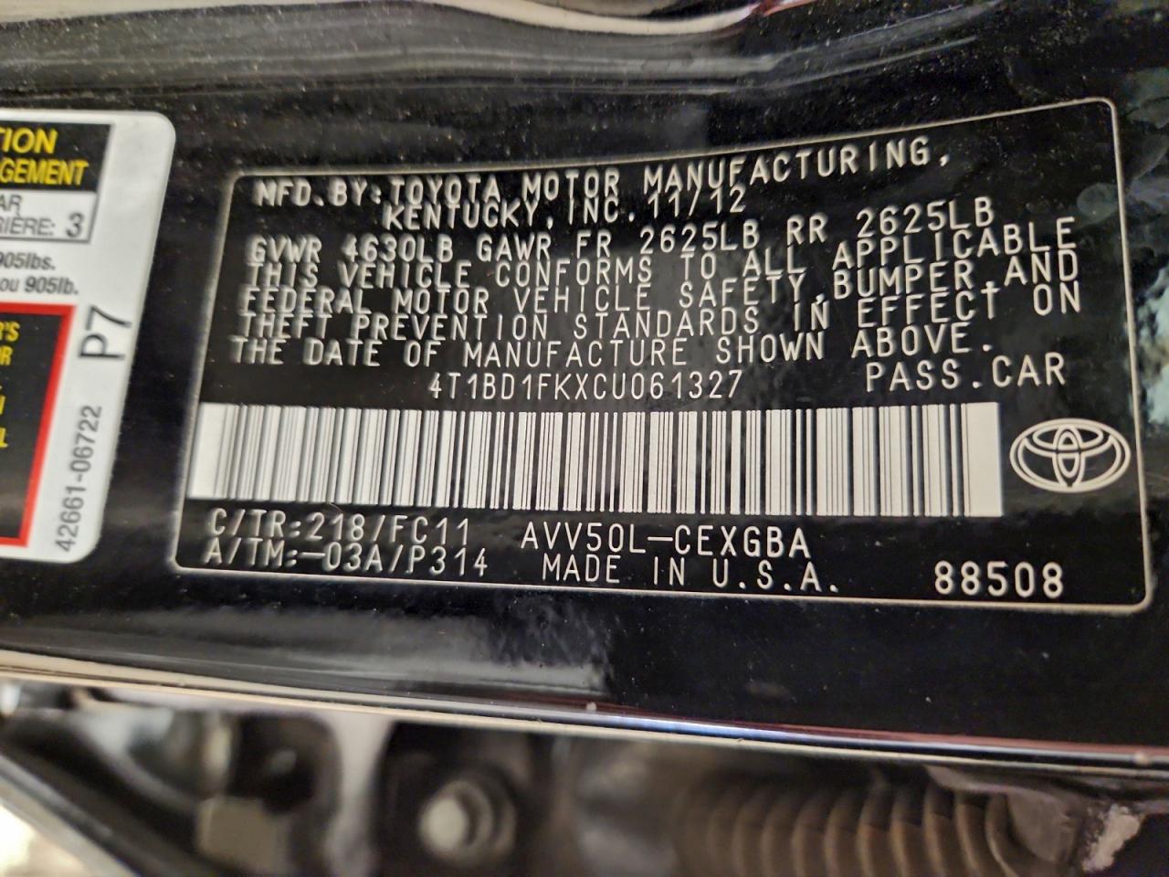 2012 TOYOTA CAMRY HYBRID photo 12