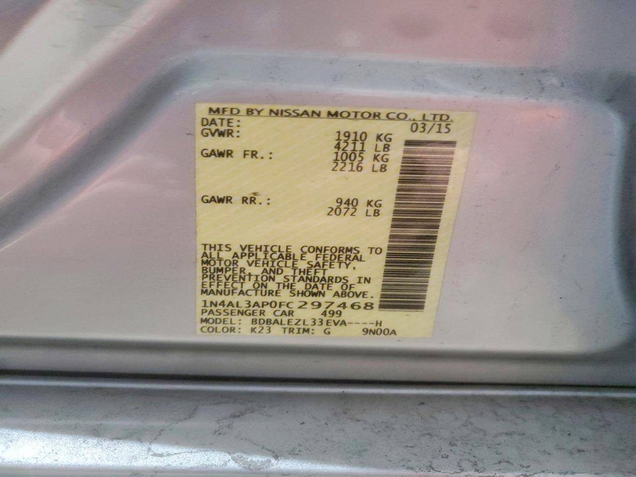 2015 NISSAN ALTIMA 2.5 S photo 12