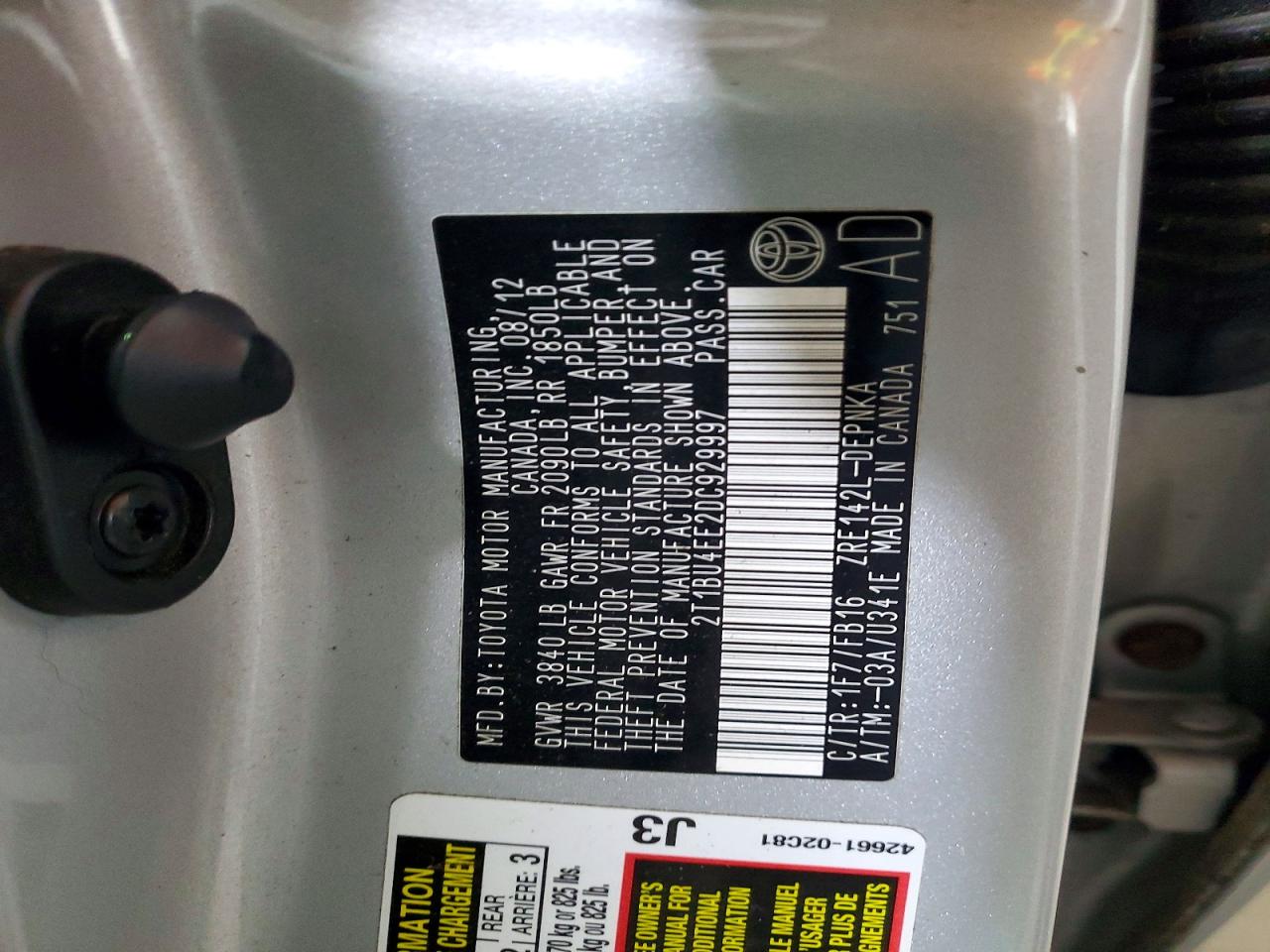 2013 TOYOTA COROLLA BASE photo 12