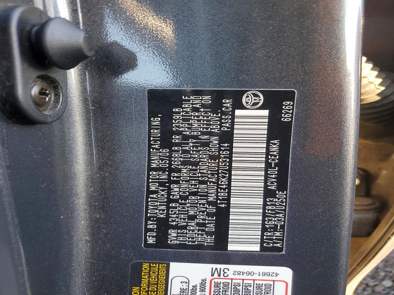 2007 TOYOTA CAMRY CE photo 12