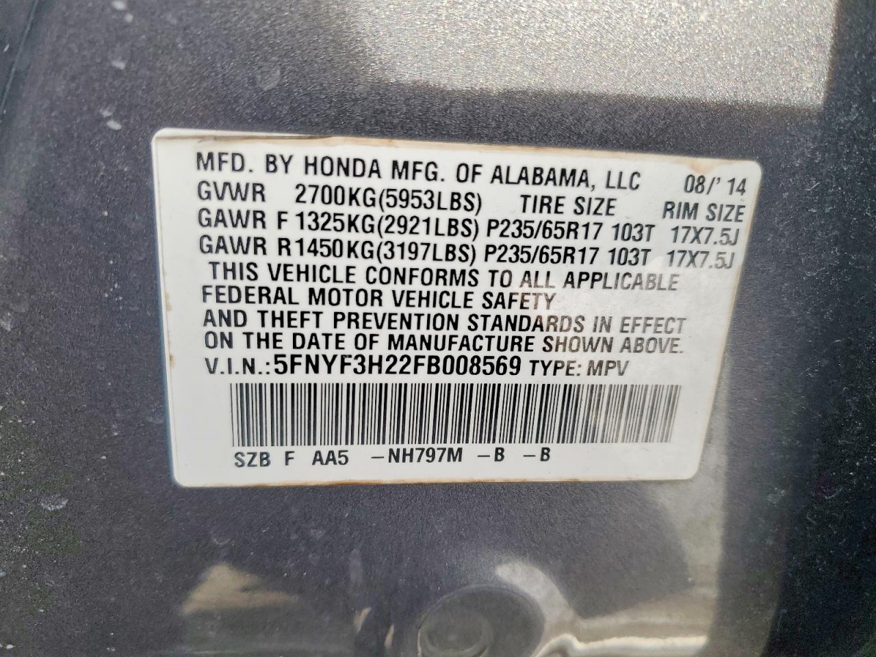 2015 HONDA PILOT LX photo 13