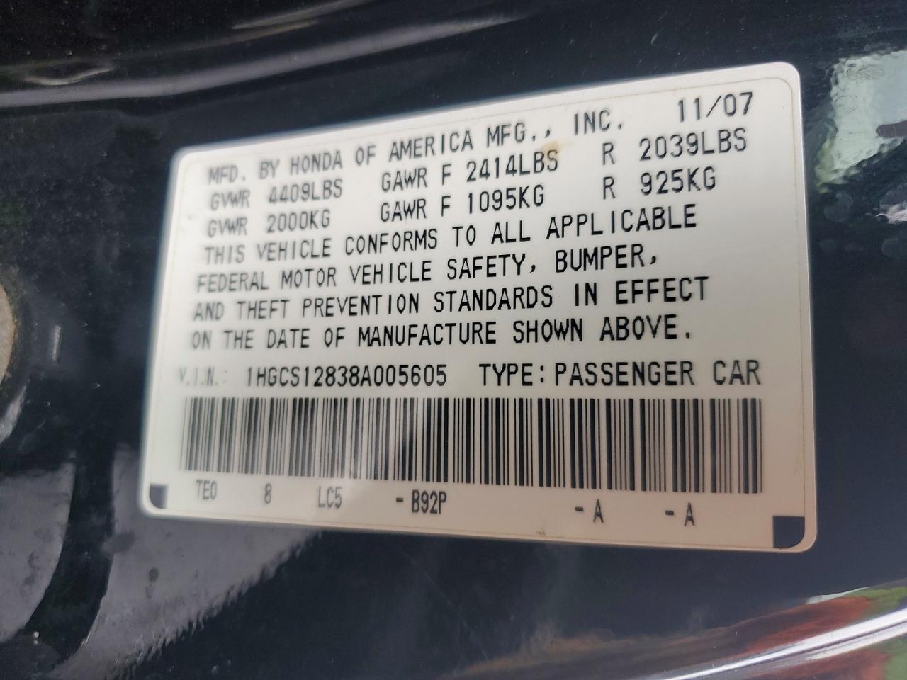 2008 HONDA ACCORD EXL photo 12