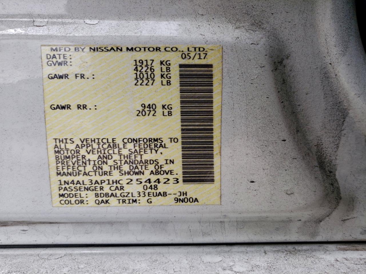 2017 NISSAN ALTIMA 2.5 photo 12