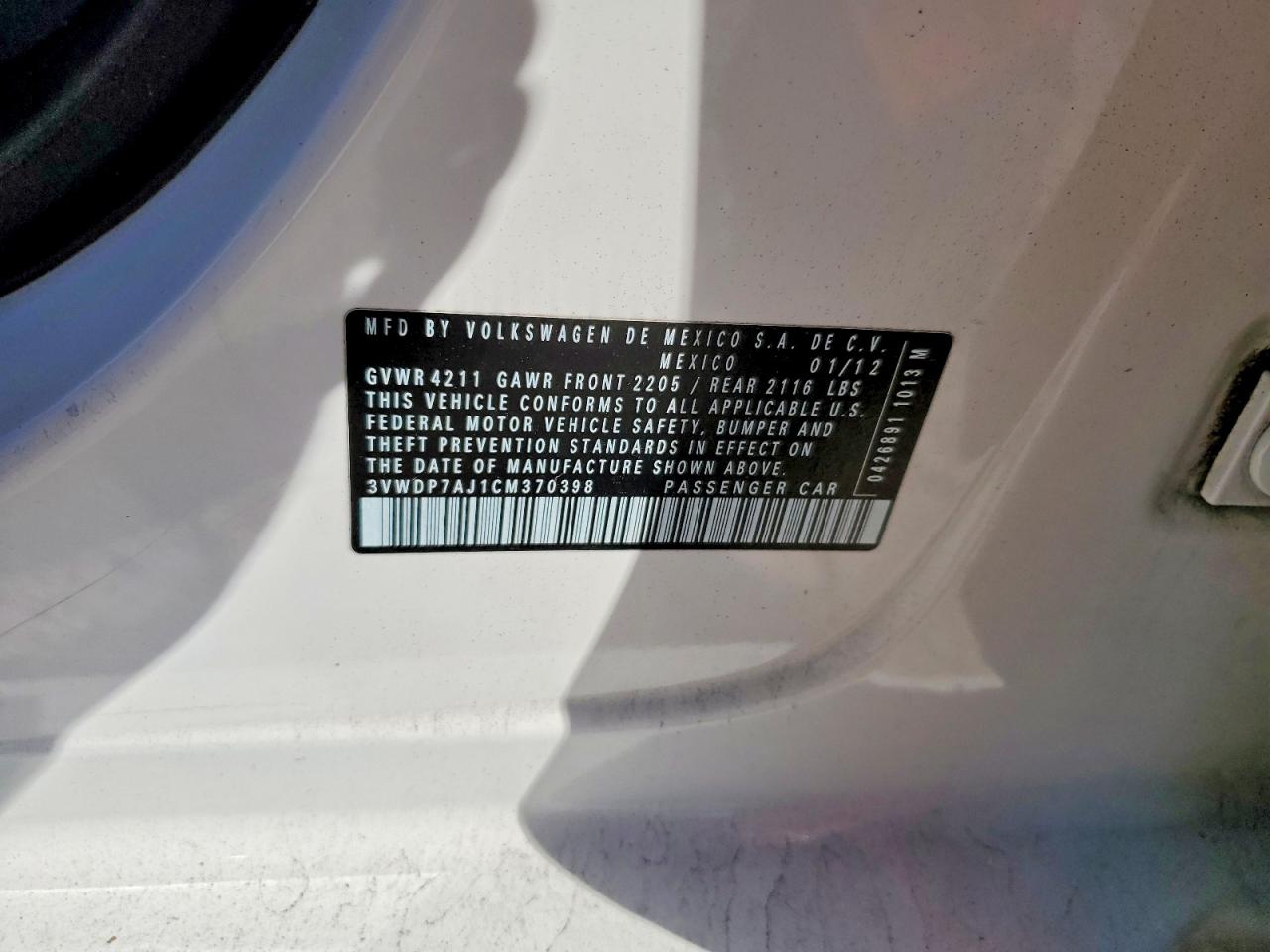 2012 VOLKSWAGEN JETTA SE photo 12