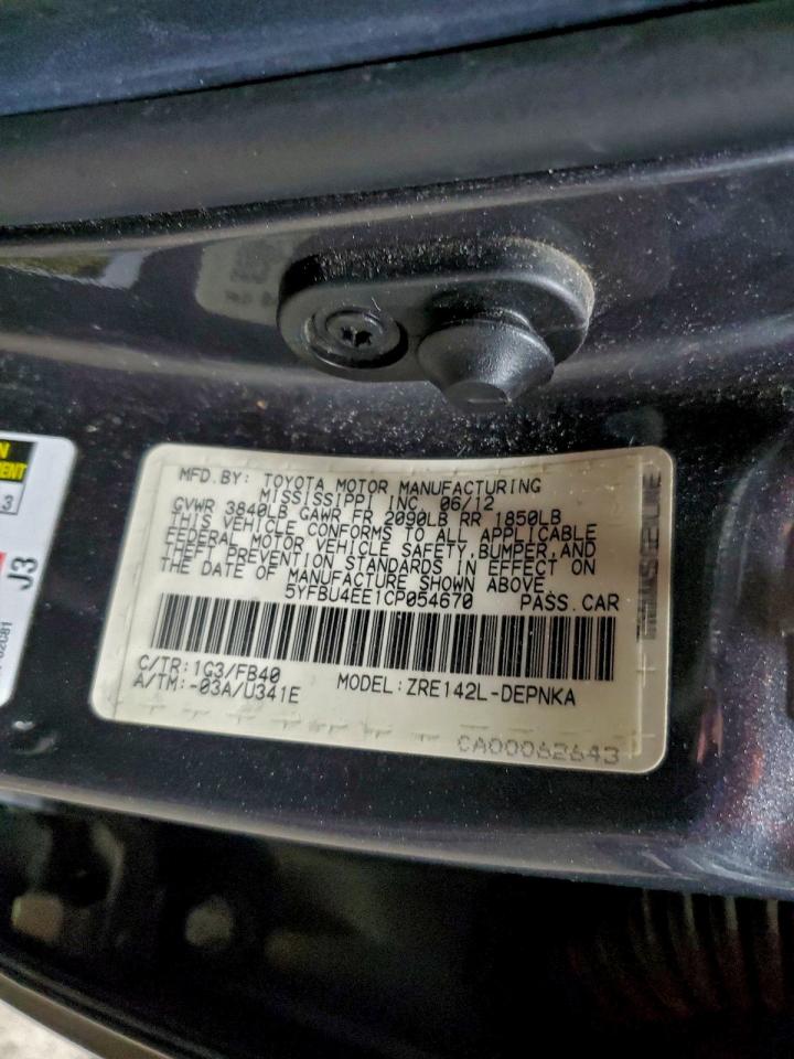 2012 TOYOTA COROLLA BASE photo 13
