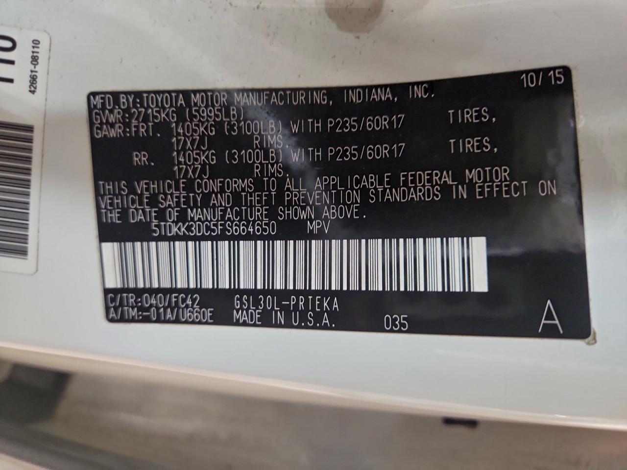 2015 TOYOTA SIENNA LE photo 13
