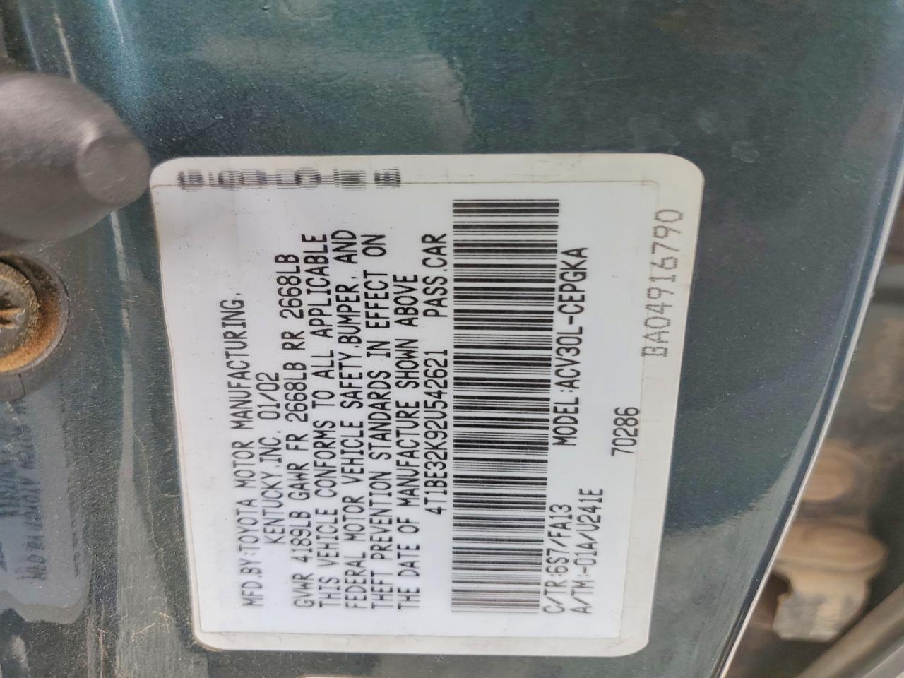 2002 TOYOTA CAMRY XLE photo 12