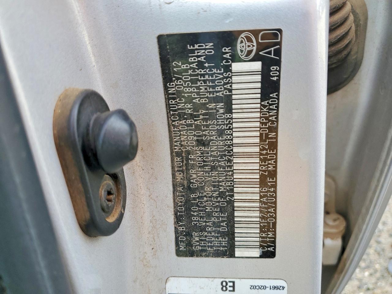 2012 TOYOTA COROLLA BASE photo 12