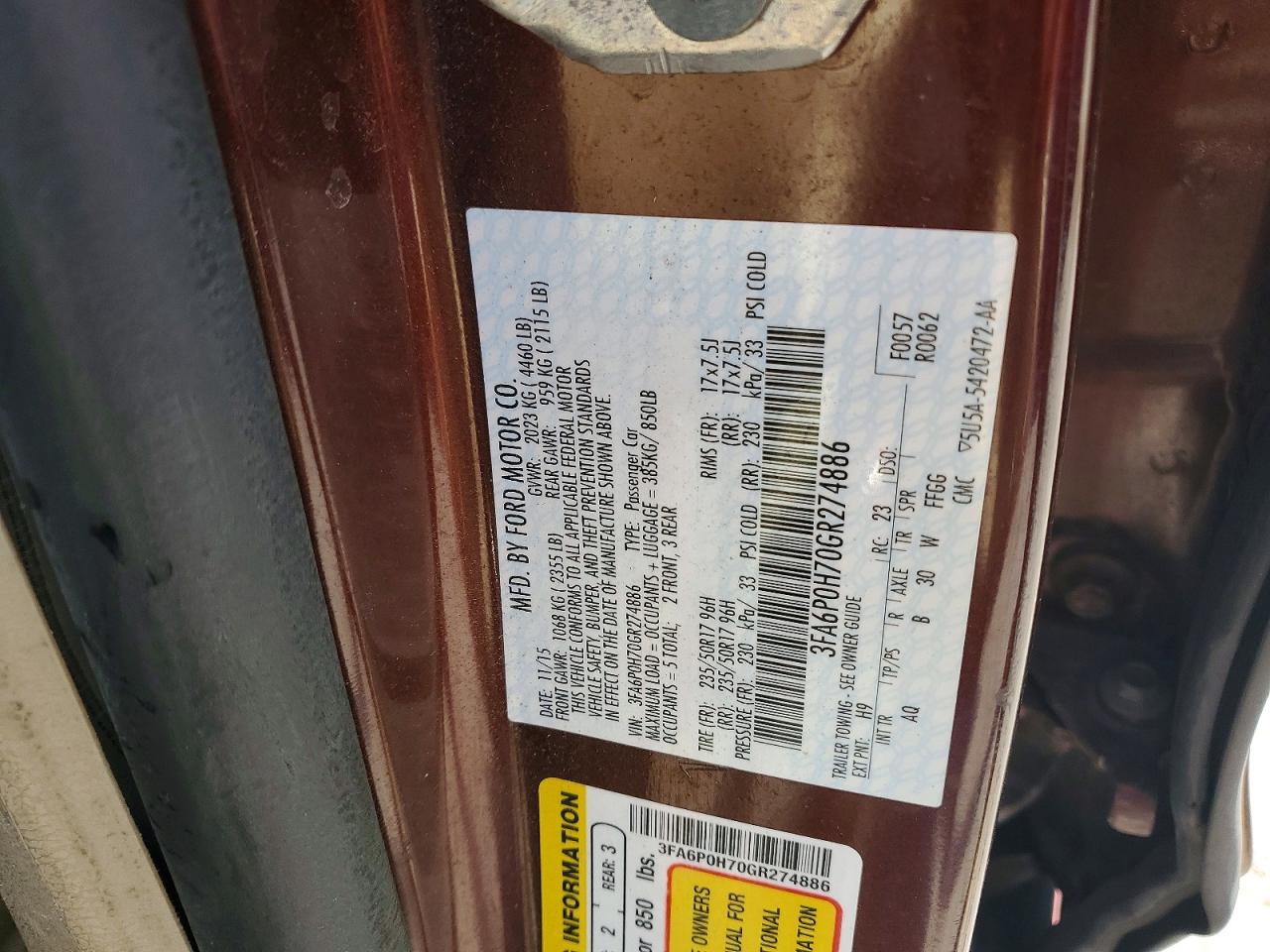 2016 FORD FUSION SE photo 12